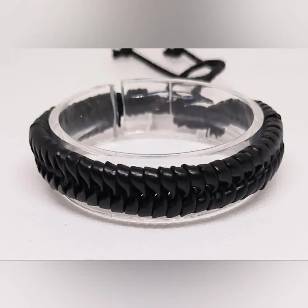 Men's leather bracelet braided black new e18